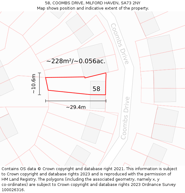 58, COOMBS DRIVE, MILFORD HAVEN, SA73 2NY: Plot and title map