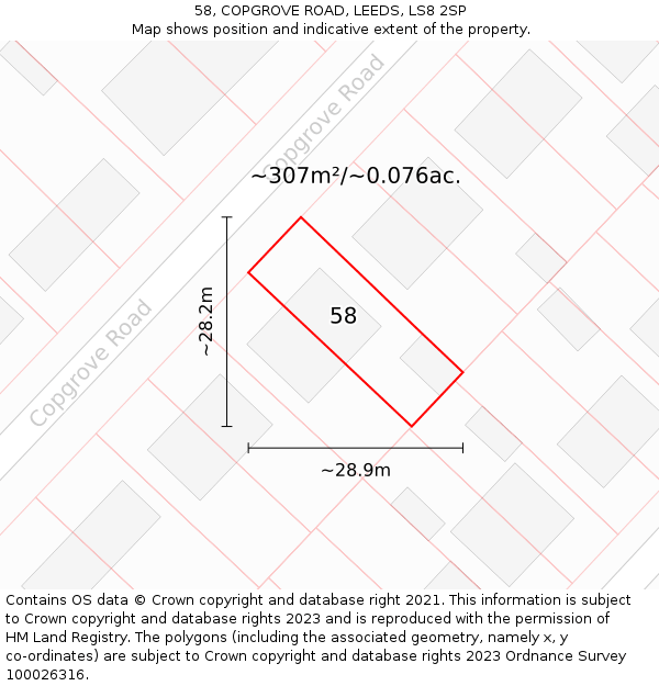 58, COPGROVE ROAD, LEEDS, LS8 2SP: Plot and title map