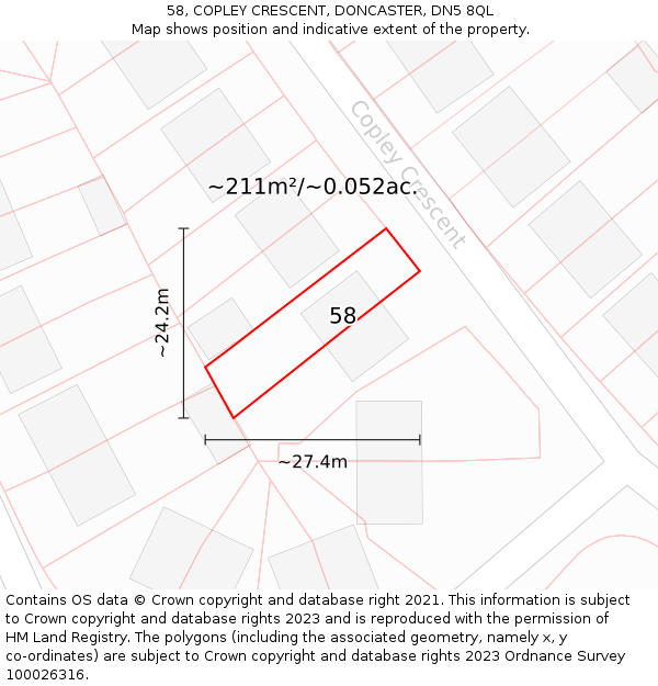 58, COPLEY CRESCENT, DONCASTER, DN5 8QL: Plot and title map