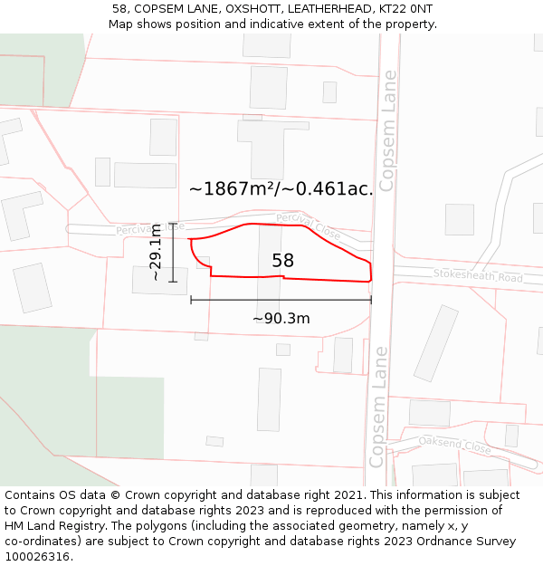 58, COPSEM LANE, OXSHOTT, LEATHERHEAD, KT22 0NT: Plot and title map