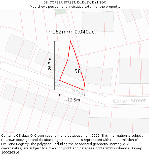 58, CORSER STREET, DUDLEY, DY1 2QR: Plot and title map