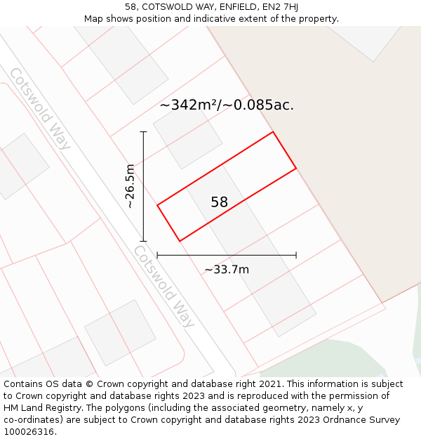 58, COTSWOLD WAY, ENFIELD, EN2 7HJ: Plot and title map