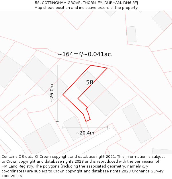 58, COTTINGHAM GROVE, THORNLEY, DURHAM, DH6 3EJ: Plot and title map