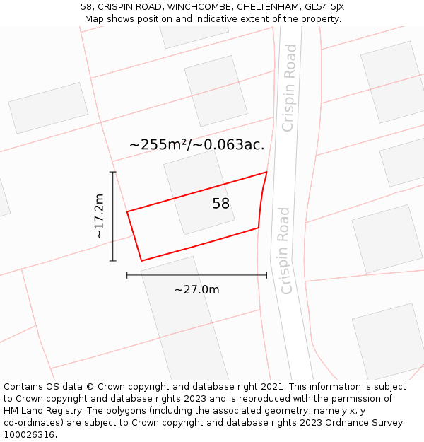 58, CRISPIN ROAD, WINCHCOMBE, CHELTENHAM, GL54 5JX: Plot and title map