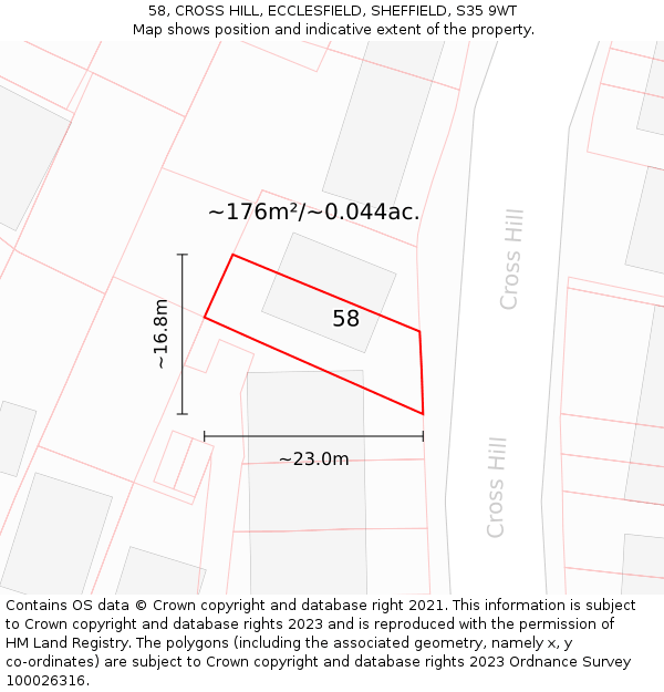 58, CROSS HILL, ECCLESFIELD, SHEFFIELD, S35 9WT: Plot and title map