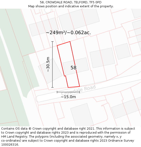 58, CROWDALE ROAD, TELFORD, TF5 0PD: Plot and title map