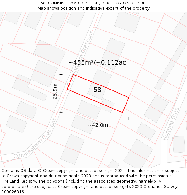 58, CUNNINGHAM CRESCENT, BIRCHINGTON, CT7 9LF: Plot and title map