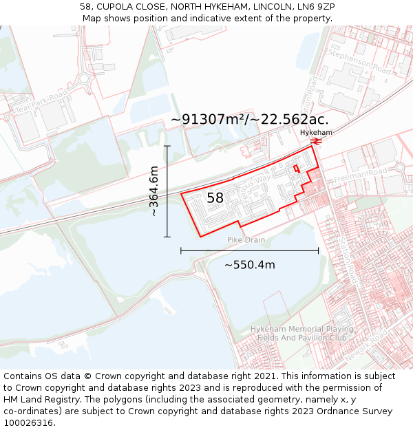 58, CUPOLA CLOSE, NORTH HYKEHAM, LINCOLN, LN6 9ZP: Plot and title map