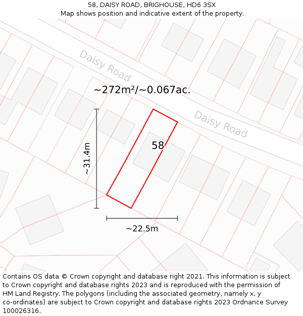 58, DAISY ROAD, BRIGHOUSE, HD6 3SX: Plot and title map