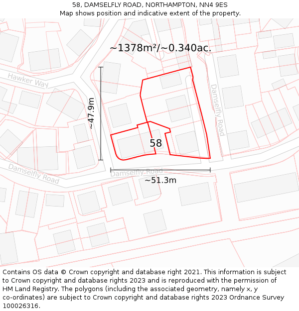 58, DAMSELFLY ROAD, NORTHAMPTON, NN4 9ES: Plot and title map