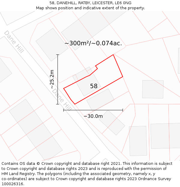 58, DANEHILL, RATBY, LEICESTER, LE6 0NG: Plot and title map