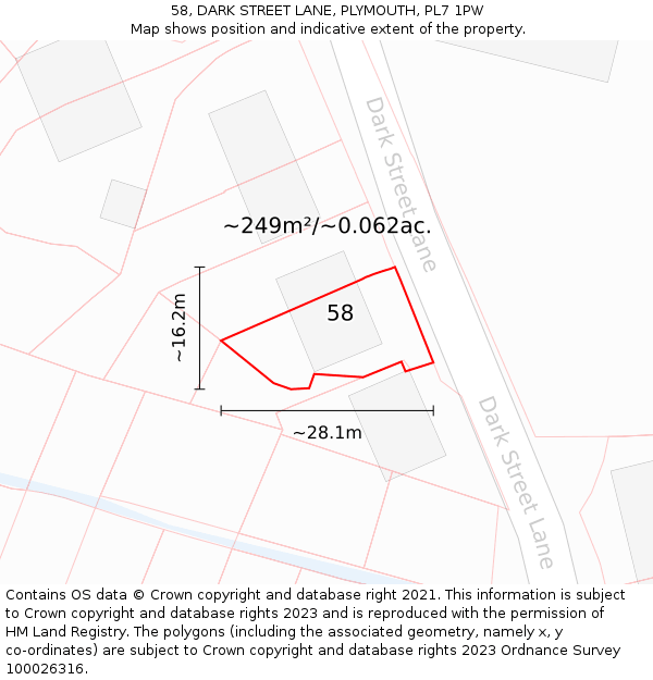 58, DARK STREET LANE, PLYMOUTH, PL7 1PW: Plot and title map