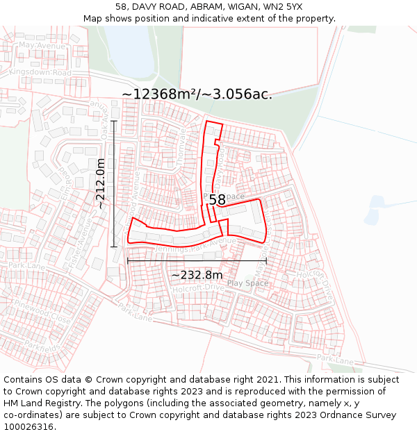 58, DAVY ROAD, ABRAM, WIGAN, WN2 5YX: Plot and title map