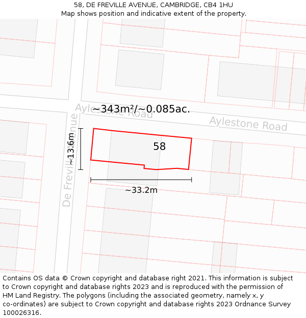 58, DE FREVILLE AVENUE, CAMBRIDGE, CB4 1HU: Plot and title map