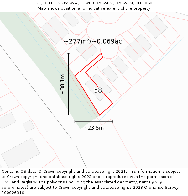 58, DELPHINIUM WAY, LOWER DARWEN, DARWEN, BB3 0SX: Plot and title map