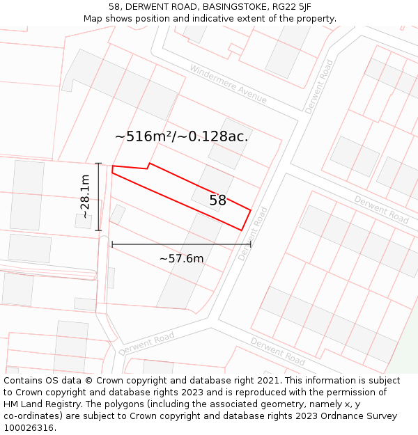 58, DERWENT ROAD, BASINGSTOKE, RG22 5JF: Plot and title map