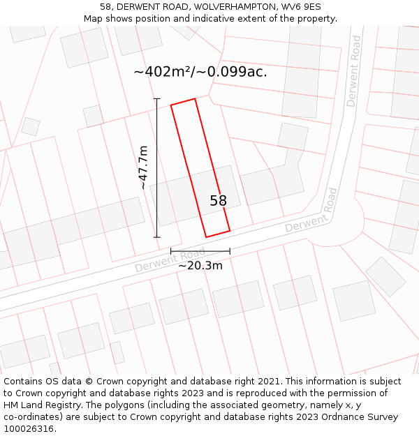 58, DERWENT ROAD, WOLVERHAMPTON, WV6 9ES: Plot and title map