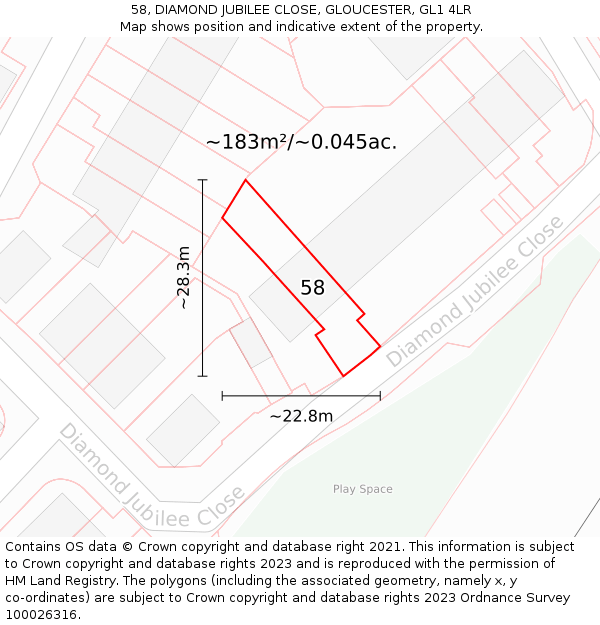 58, DIAMOND JUBILEE CLOSE, GLOUCESTER, GL1 4LR: Plot and title map