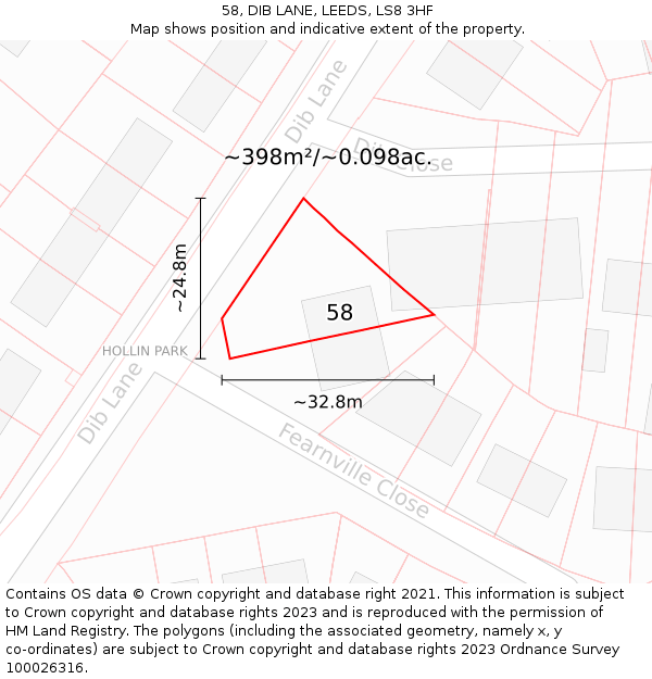 58, DIB LANE, LEEDS, LS8 3HF: Plot and title map