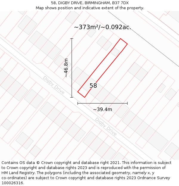 58, DIGBY DRIVE, BIRMINGHAM, B37 7DX: Plot and title map