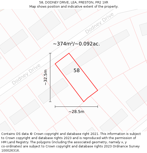 58, DODNEY DRIVE, LEA, PRESTON, PR2 1XR: Plot and title map