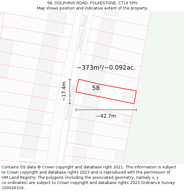 58, DOLPHINS ROAD, FOLKESTONE, CT19 5PN: Plot and title map