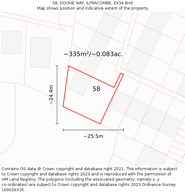 58, DOONE WAY, ILFRACOMBE, EX34 8HS: Plot and title map