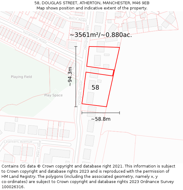58, DOUGLAS STREET, ATHERTON, MANCHESTER, M46 9EB: Plot and title map
