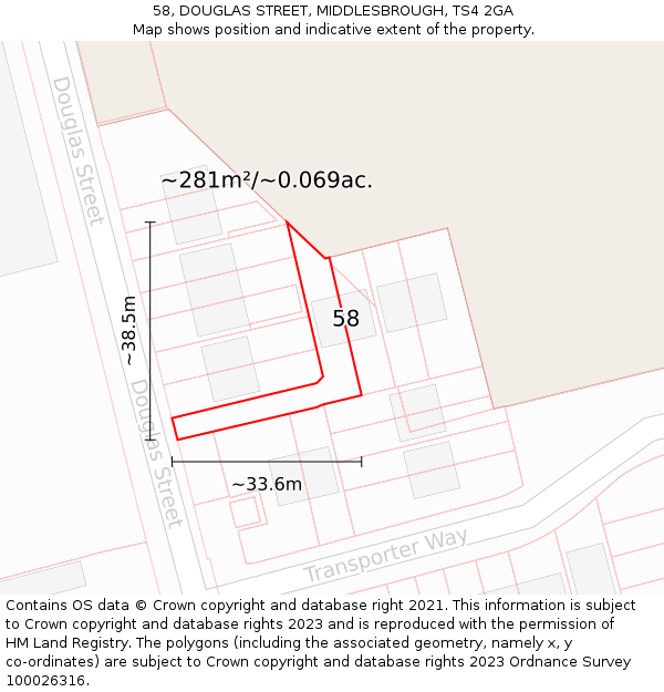 58, DOUGLAS STREET, MIDDLESBROUGH, TS4 2GA: Plot and title map