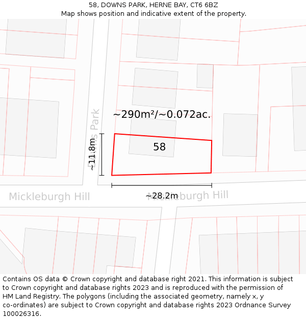 58, DOWNS PARK, HERNE BAY, CT6 6BZ: Plot and title map