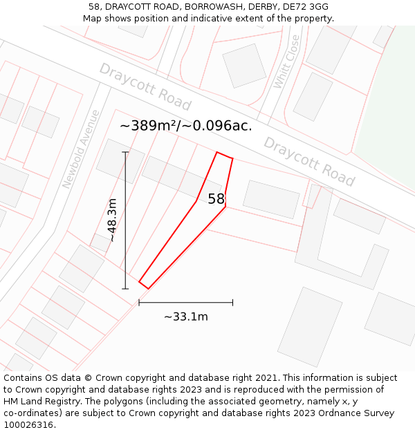 58, DRAYCOTT ROAD, BORROWASH, DERBY, DE72 3GG: Plot and title map