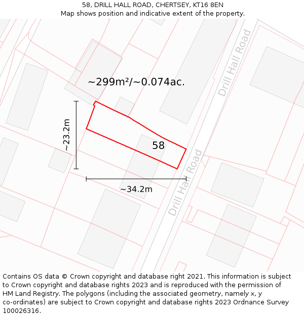 58, DRILL HALL ROAD, CHERTSEY, KT16 8EN: Plot and title map