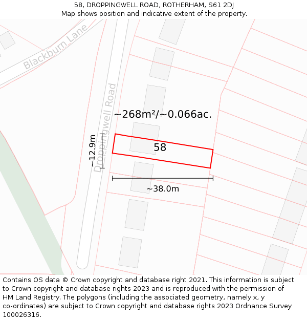 58, DROPPINGWELL ROAD, ROTHERHAM, S61 2DJ: Plot and title map