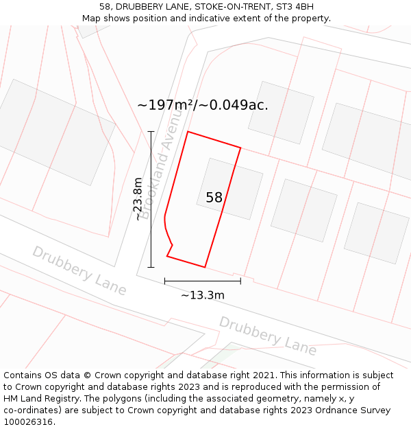 58, DRUBBERY LANE, STOKE-ON-TRENT, ST3 4BH: Plot and title map