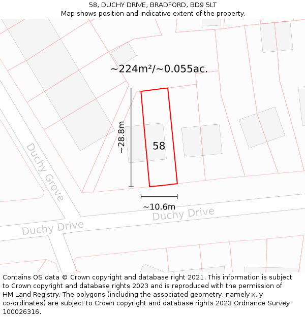 58, DUCHY DRIVE, BRADFORD, BD9 5LT: Plot and title map