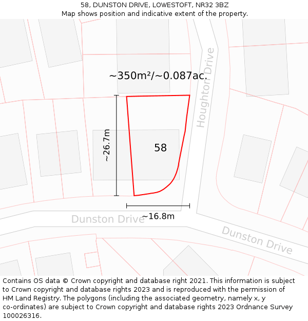58, DUNSTON DRIVE, LOWESTOFT, NR32 3BZ: Plot and title map