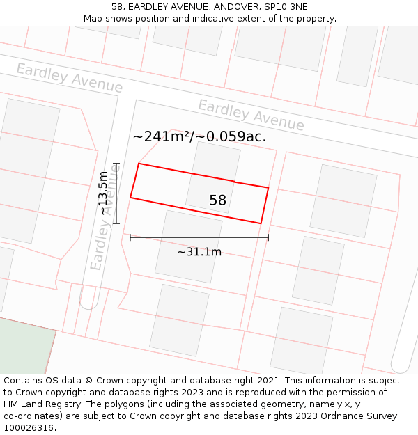 58, EARDLEY AVENUE, ANDOVER, SP10 3NE: Plot and title map