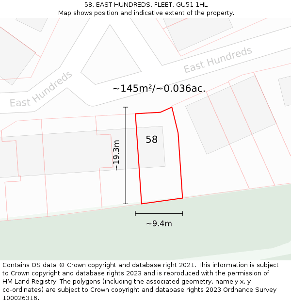 58, EAST HUNDREDS, FLEET, GU51 1HL: Plot and title map