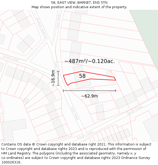 58, EAST VIEW, BARNET, EN5 5TN: Plot and title map