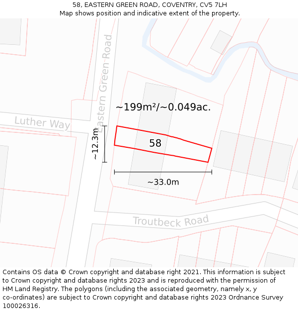 58, EASTERN GREEN ROAD, COVENTRY, CV5 7LH: Plot and title map