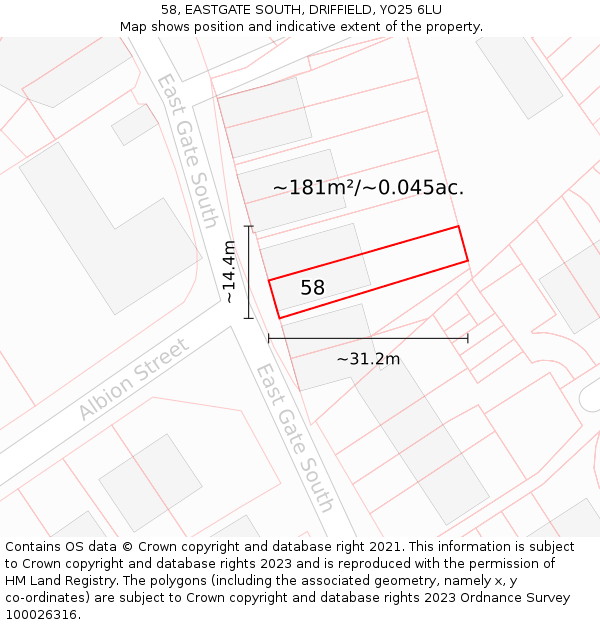 58, EASTGATE SOUTH, DRIFFIELD, YO25 6LU: Plot and title map