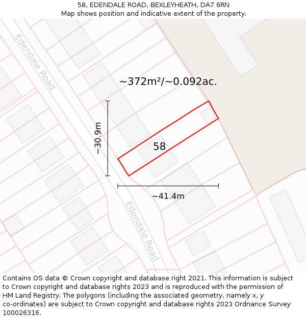 58, EDENDALE ROAD, BEXLEYHEATH, DA7 6RN: Plot and title map