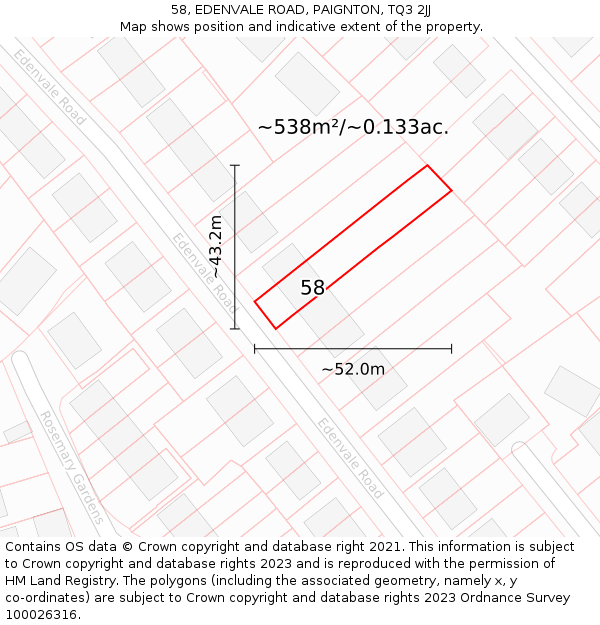 58, EDENVALE ROAD, PAIGNTON, TQ3 2JJ: Plot and title map