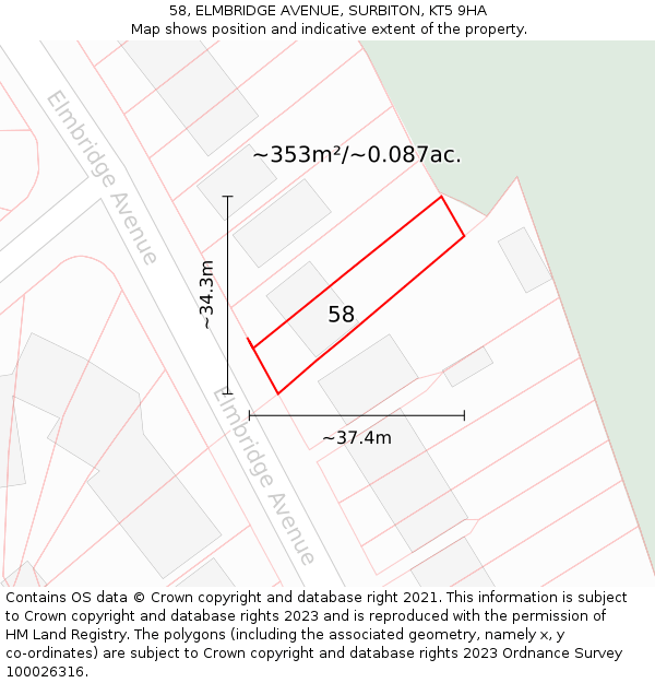 58, ELMBRIDGE AVENUE, SURBITON, KT5 9HA: Plot and title map