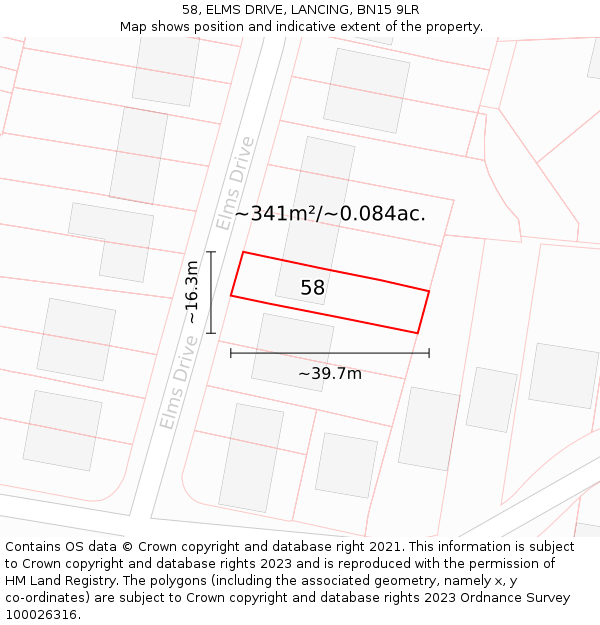58, ELMS DRIVE, LANCING, BN15 9LR: Plot and title map