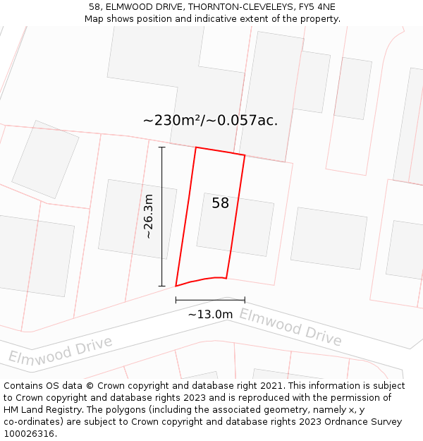 58, ELMWOOD DRIVE, THORNTON-CLEVELEYS, FY5 4NE: Plot and title map