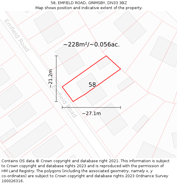 58, EMFIELD ROAD, GRIMSBY, DN33 3BZ: Plot and title map