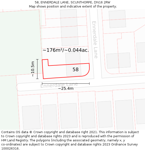 58, ENNERDALE LANE, SCUNTHORPE, DN16 2RW: Plot and title map