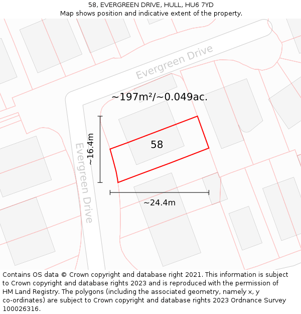 58, EVERGREEN DRIVE, HULL, HU6 7YD: Plot and title map