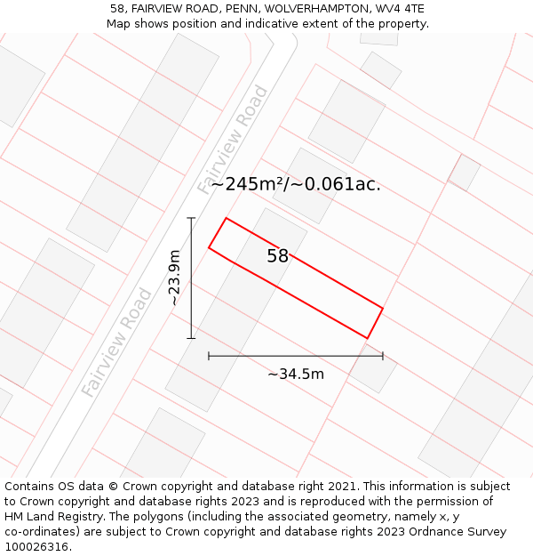 58, FAIRVIEW ROAD, PENN, WOLVERHAMPTON, WV4 4TE: Plot and title map